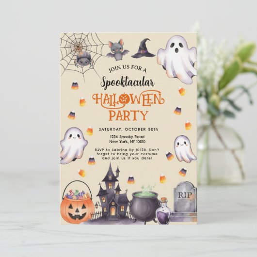 Waterverf Halloween Uitnodiging – Spooky & Stijlvo (Staand voorkant)