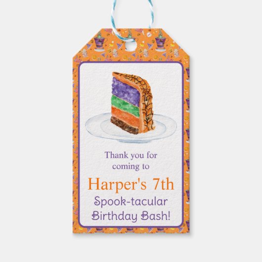 Waterverf Halloween Verjaardagstaart Dank u Cadeaulabel (Voorkant)