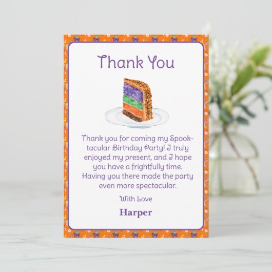 Waterverf Halloween Verjaardagstaart Dank u Kaart (Staand voorkant)