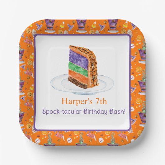 Waterverf Halloween Verjaardagstaart Dank u Papieren Bordje (Voorkant)