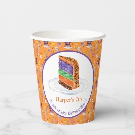 Waterverf Halloween verjaardagstaart gepersonalise Papieren Bekers (Achterkant)