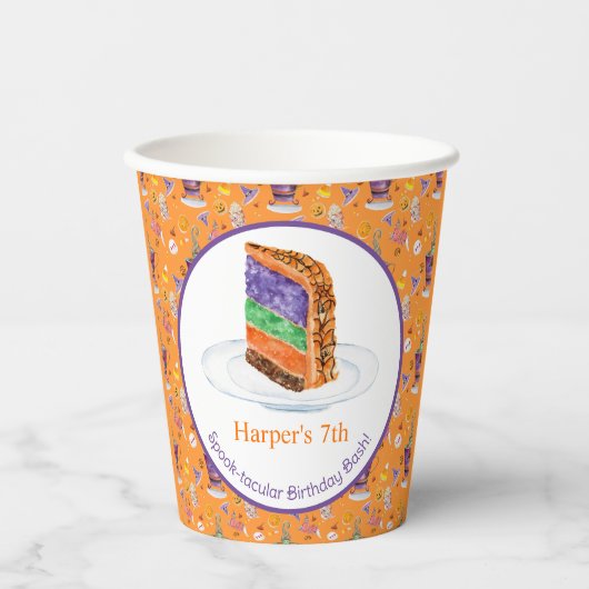 Waterverf Halloween verjaardagstaart gepersonalise Papieren Bekers (Voorkant)