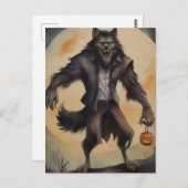 Waterverf Halloween Weerwolf Briefkaart (Voorkant / Achterkant)