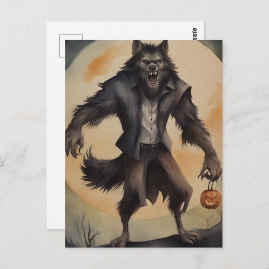 Waterverf Halloween Weerwolf Briefkaart (Voorkant / Achterkant)