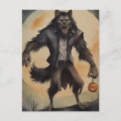 Waterverf Halloween Weerwolf Briefkaart (Voorkant)