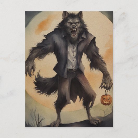 Waterverf Halloween Weerwolf Briefkaart (Voorkant)