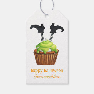 Waterverf Halloween Witch Cupcake en Snoep Cadeaulabel