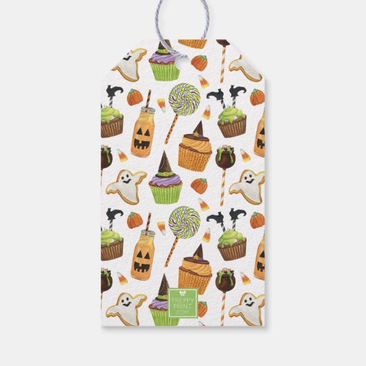 Waterverf Halloween Witch Cupcake en Snoep Cadeaulabel (Achterkant)