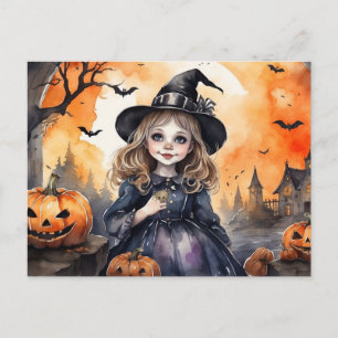 Waterverf Halloween Witch Feestdagenkaart