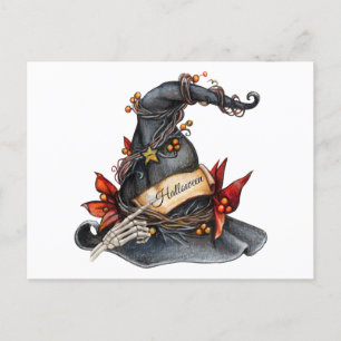 Waterverf Halloween Witch Pet en Decorations Feestdagenkaart