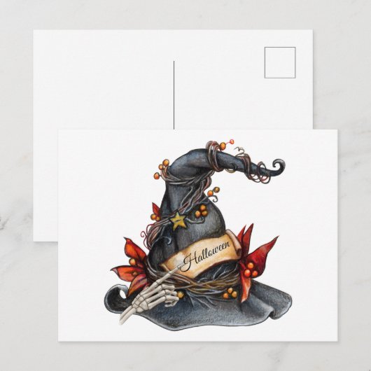 Waterverf Halloween Witch Pet en Decorations Feestdagenkaart (Voorkant / Achterkant)