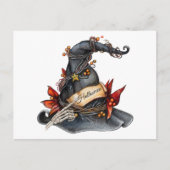 Waterverf Halloween Witch Pet en Decorations Feestdagenkaart (Voorkant)