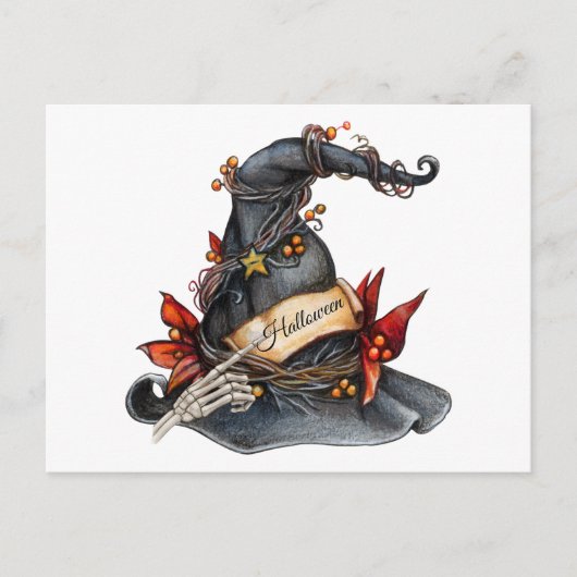 Waterverf Halloween Witch Pet en Decorations Feestdagenkaart (Voorkant)