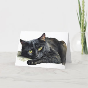 Waterverf Halloween Zwarte Kat Feestdagen Kaart