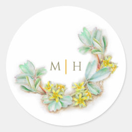 Waterverf halve krans monogram bruiloft sibbaldia ronde sticker