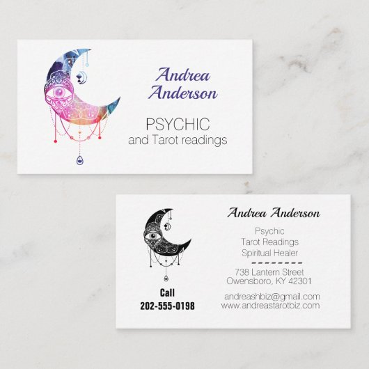 Waterverf halve maan derde oog visitekaartje (Voorkant / Achterkant)