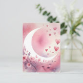 Waterverf halve maan, harten, kersenbloesems briefkaart (Staand voorkant)