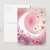 Waterverf halve maan, harten, kersenbloesems briefkaart (Voorkant / Achterkant)