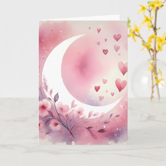 Waterverf Halvemaan, Harten, Kersenbloesem Kaart (Gele Bloem)