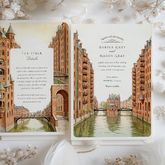 Waterverf Hamburg Speicherstadt Canal Wedding Kaart