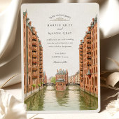 Waterverf Hamburg Speicherstadt Canal Wedding Kaart