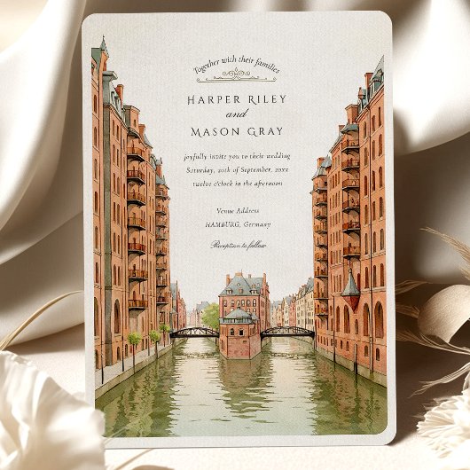 Waterverf Hamburg Speicherstadt Canal Wedding Kaart
