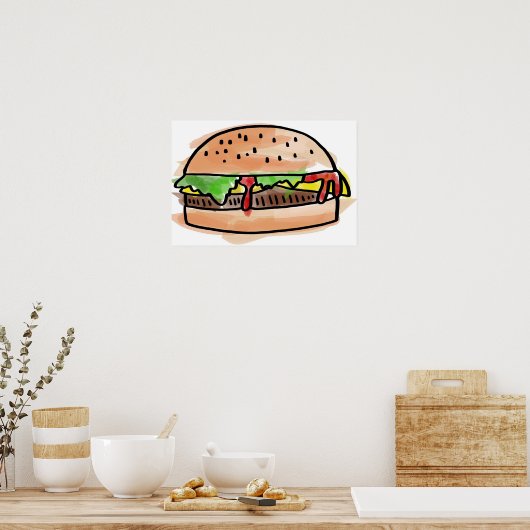 Waterverf Hamburger Burger Poster (Keuken)