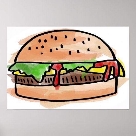 Waterverf Hamburger Burger Poster (Voorkant)
