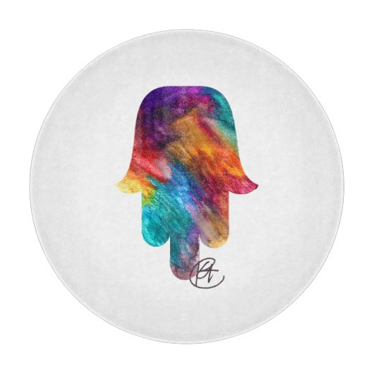 Waterverf Hamsa Art Snijplank (Voorkant)