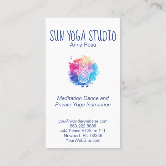 *~* Waterverf Hamsa Hand Yoga Spa Visitekaartje (Achterkant)