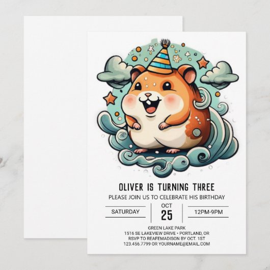 Waterverf Hamster Afdrukbare Verjaardag Kaart (Voorkant / Achterkant)