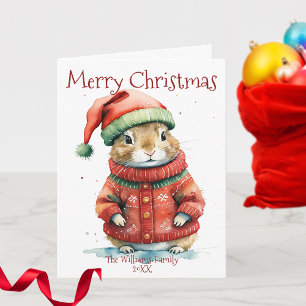 Waterverf Hamster Kerstman Trui Familie Kerstmis Kaart