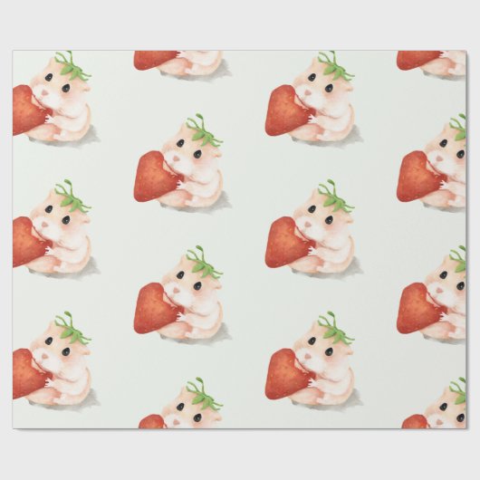WATERVERF HAMSTER MET STRAWBERRY WRAPPER CADEAUPAPIER (Vlak)