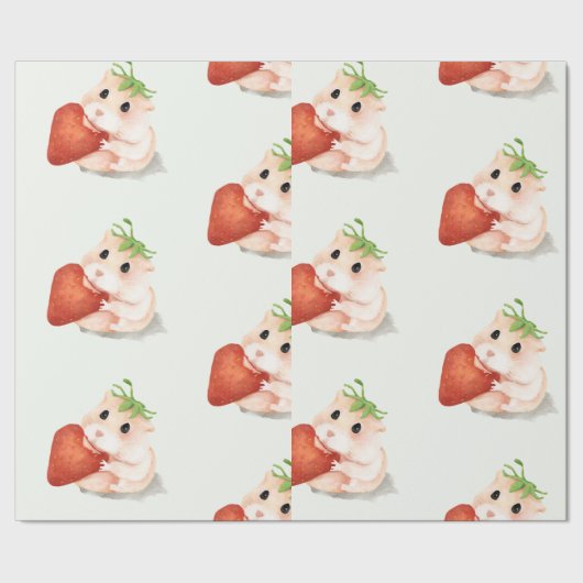 WATERVERF HAMSTER MET STRAWBERRY WRAPPER CADEAUPAPIER (Zoom)