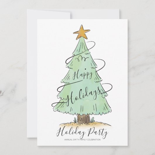 Waterverf Hand Drawn Holiday Party Invitation Feestdagenkaart (Voorkant)