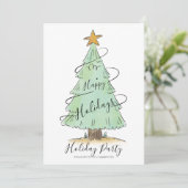 Waterverf Hand Drawn Holiday Party Invitation Feestdagenkaart (Staand voorkant)