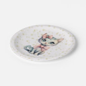 Waterverf Hand getrokken Kat met twee roze strikke Papieren Bordje (Gekanteld)