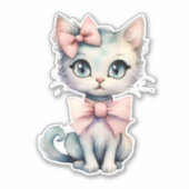 Waterverf Hand getrokken Kat met twee roze strikke Sticker (Voorkant)