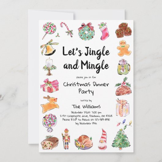 Waterverf Hand getrokken kerstfeest Kaart (Voorkant)