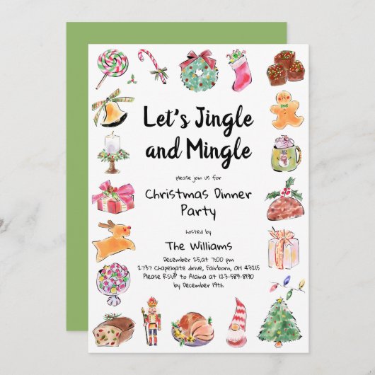 Waterverf Hand getrokken kerstfeest Kaart (Voorkant / Achterkant)
