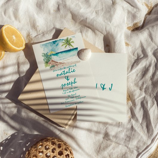 Waterverf Hand getrokken Kleurrijke Strand Bruilof Kaart