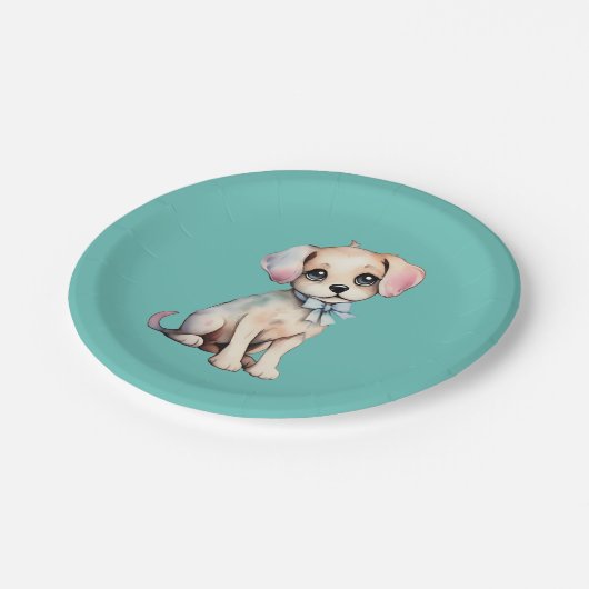 Waterverf Hand getrokken puppy met poederblauwe st Papieren Bordje (Gekanteld)