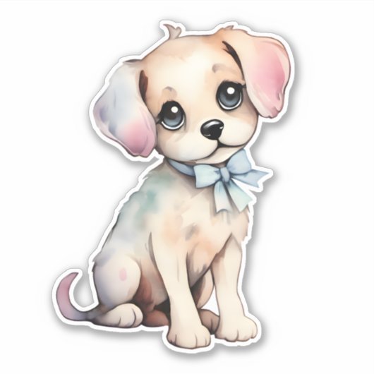 Waterverf Hand getrokken puppy met poederblauwe st Sticker (Voorkant)