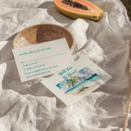 Waterverf Hand getrokken strand kleurrijke bruilof RSVP Kaartje