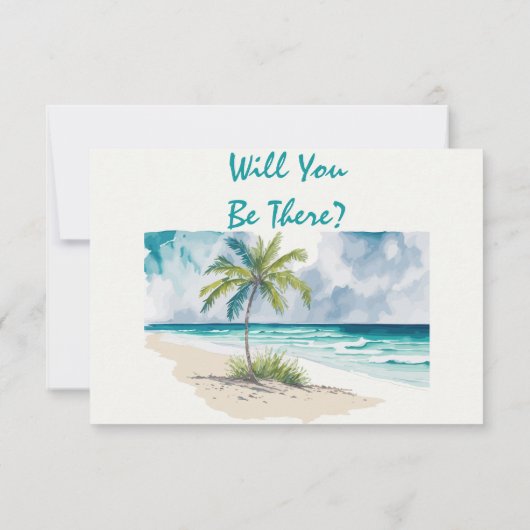 Waterverf Hand getrokken strand kleurrijke bruilof RSVP Kaartje (Achterkant)