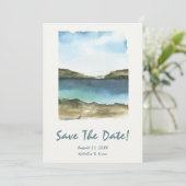 Waterverf Hand getrokken strand Retro Unieke bruil Save The Date (Staand voorkant)
