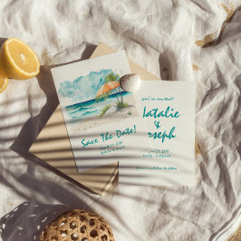 Waterverf Hand getrokken strand Uitzicht Kleurrijk Save The Date