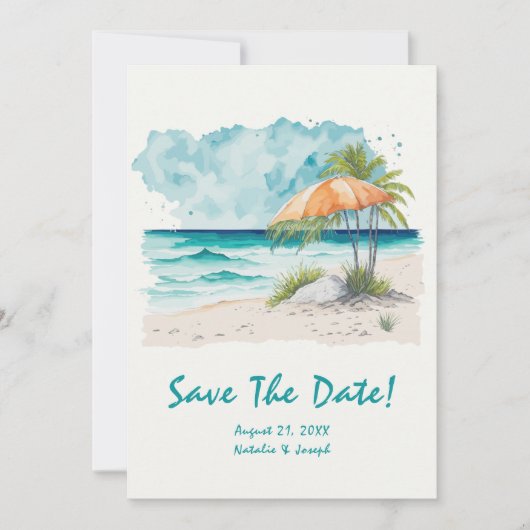 Waterverf Hand getrokken strand Uitzicht Kleurrijk Save The Date (Voorkant)