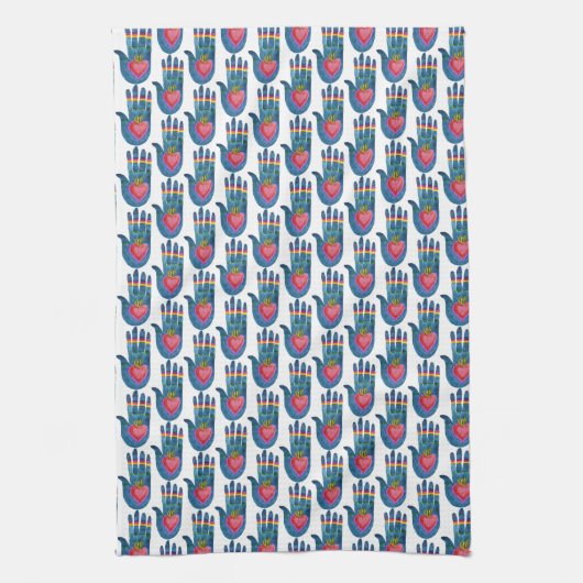 Waterverf Hand Heart Rainbow Pattern Theedoek (Verticaal)