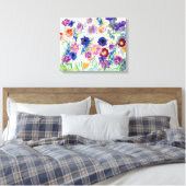 Waterverf handbedekte wilde bloemen canvas afdruk (Insitu (Slaapkamer))